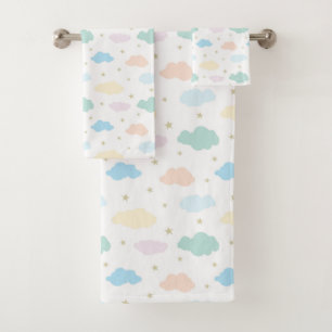 Pastel Stars & Clouds Bath Towel Set