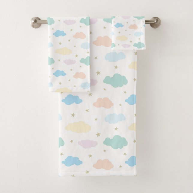 Pastel Stars & Clouds Bath Towel Set (Insitu)