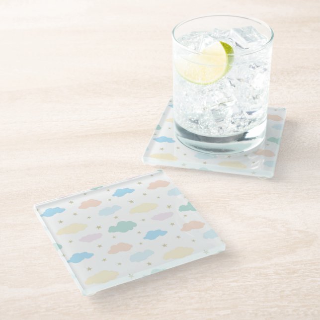 Pastel Stars & Clouds Glass Coaster (Angled)