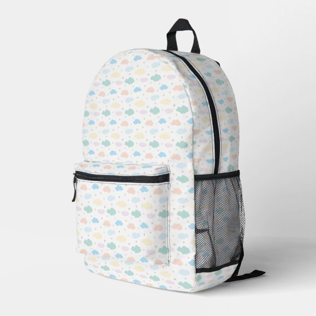 Pastel Stars & Clouds Printed Backpack (Back Corner Right)