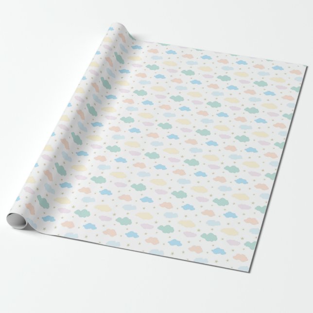 Pastel Stars & Clouds Wrapping Paper (Unrolled)