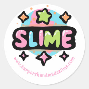 pastel stars slime template logo classic round sticker