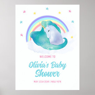 Pastel Stars Unicorn Rainbow Baby Shower Welcome Poster