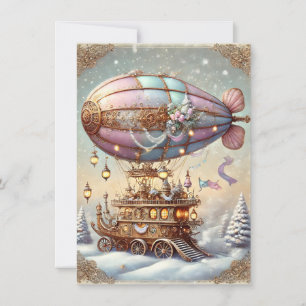 Pastel Steampunk Christmas Card Antique Blimp