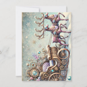 Pastel Steampunk Christmas Card Antique Reindeer 