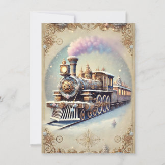 Pastel Steampunk Christmas Card Antique Train