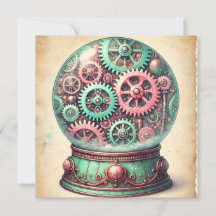 Pastel Steampunk Christmas Snow Globe Greetings