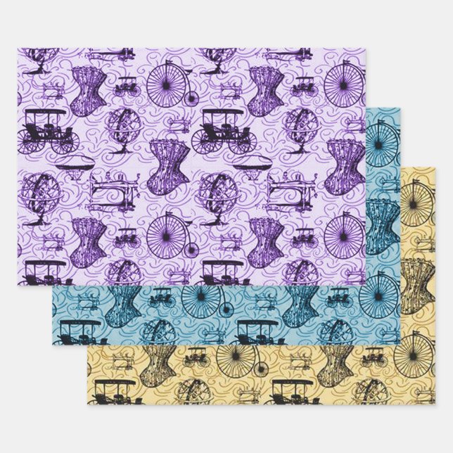 Pastel Steampunk Pattern Wrapping Paper Sheet (Set)