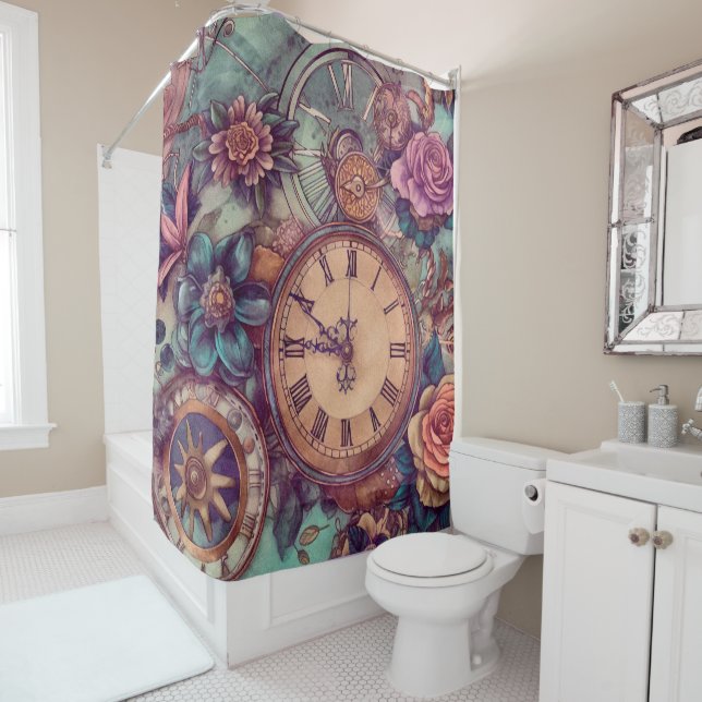 Pastel Steampunk Shower Curtain (In Situ)