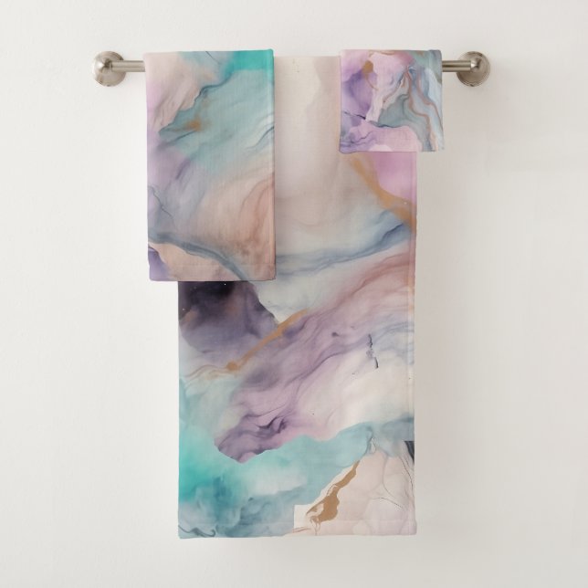 PASTEL STORM MARBLE SWIRL BATHROOM TOWEL SET (Insitu)
