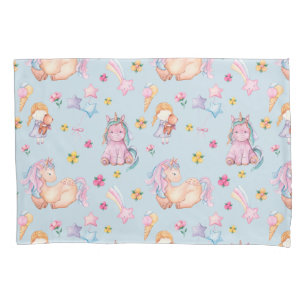 Pastel Storybook Unicorn & Floral Watercolor Pillowcase