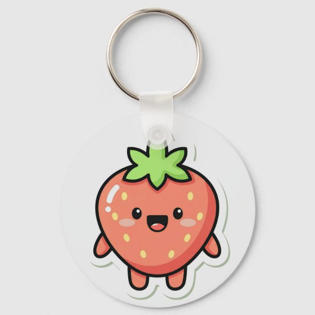 Pastel Strawberry Aesthetic Sticker – Cute Fruit I Key Ring (Front)