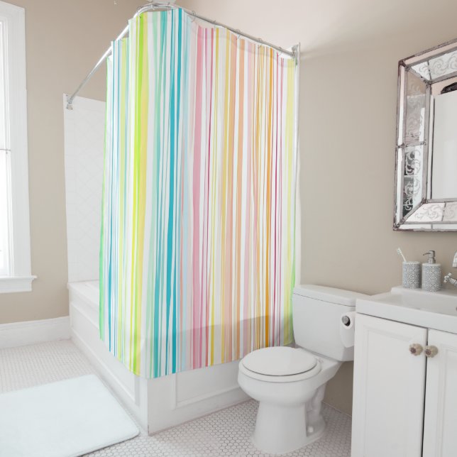 Pastel Stripe Pattern Colour Shower Curtain (In Situ)