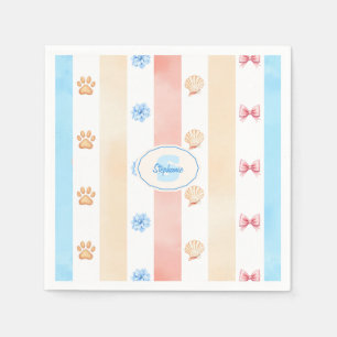 Pastel Stripe - Paw Prints, Blue Flower, Pink Bows Napkin
