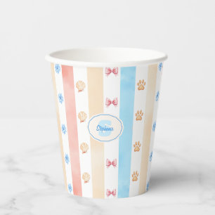 Pastel Stripe - Paw Prints, Blue Flower, Pink Bows Paper Cups