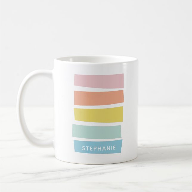 Pastel Stripe Personalized Name Cute Modern Simple Coffee Mug (Left)