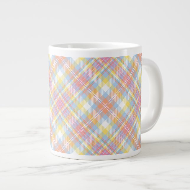 Pastel Stripe Plaid Large Coffee Mug (Front Right)