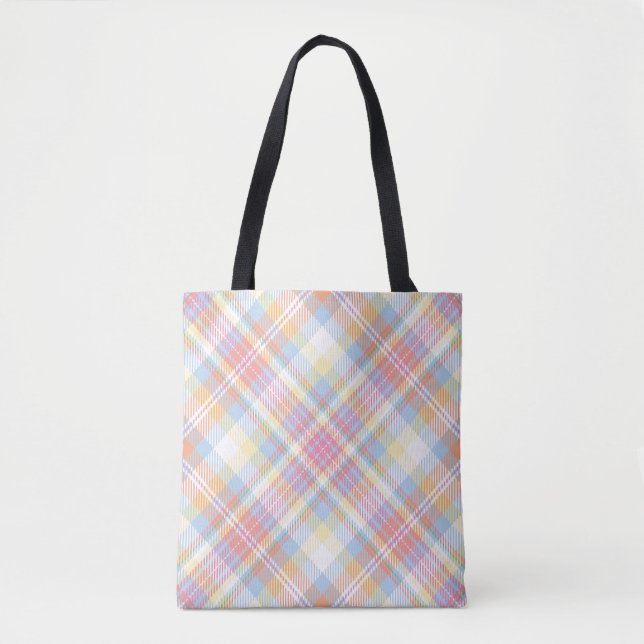 Pastel Stripe Plaid Tote Bag (Front)