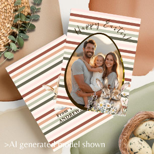 Pastel Striped Bunnies & Egg Photo Holiday Card