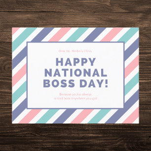 Pastel Striped Happy National Boss Day Holiday Postcard