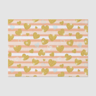 Pastel Striped Hearts with Shimmering Gold Accents Tissue Paper
