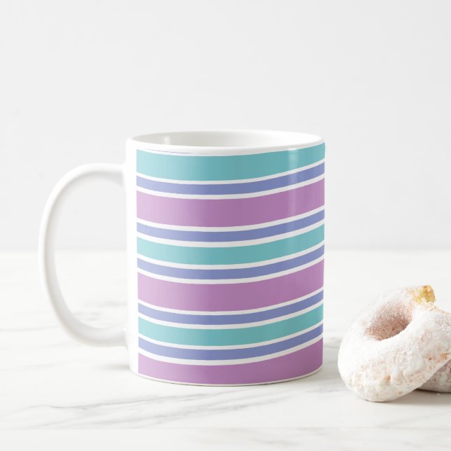 Pastel Striped Pattern Coffee Mug (With Donut)