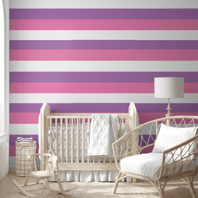 Pastel Striped Pattern Horizontal Pink Purple Wallpaper (Kids)