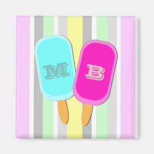 Pastel Stripes and Popsicles Monogram Magnet