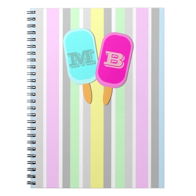Pastel Stripes and Popsicles Monogram Notebook (Front)