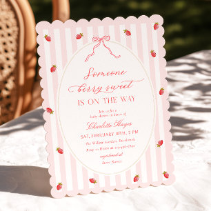 Pastel Stripes Berry Sweet Baby Shower Invitation