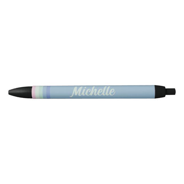 Pastel Stripes Custom Name Monogram Black Ink Pen (Front)