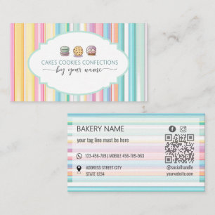 Pastel stripes Cute Bakery Business Card