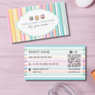 Pastel stripes Cute Bakery Business Card