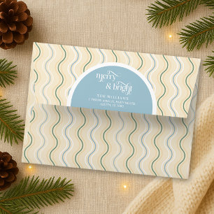 Pastel Stripes Dusty Blue Merry & Bright Christmas Envelope