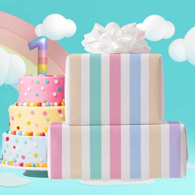 ​Pastel Stripes First Birthday Wrapping Paper  (Add a whimsical touch to your party with this "One Silly Goose" pastel striped wrapping paper!)