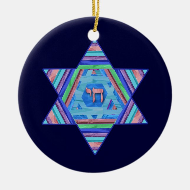 Pastel Stripes Hanukkah Star Ornament (Front)