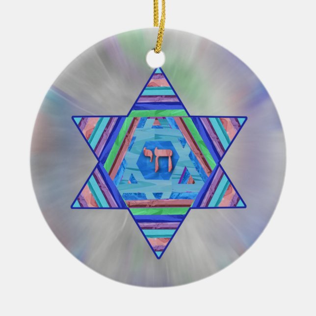 Pastel Stripes Hanukkah Star Ornament (Front)