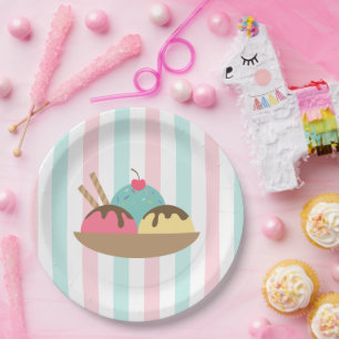 Pastel Stripes Ice Cream Social Ice Cream Sunday Paper Plate