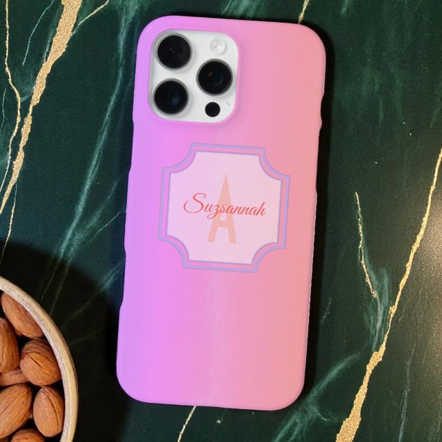 Pastel Stripes Monogram Initial Rainbow iPhone Case (Monogram initial and template text phone case back)