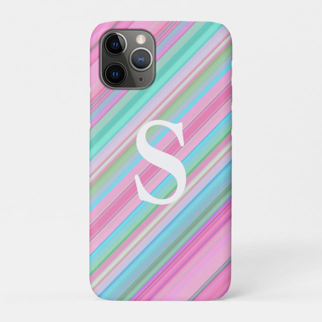Pastel Stripes Monogrammed iPhone Cell / iPad case (Back)