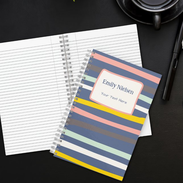 Pastel Stripes Monogrammed Name School Subject Notebook (Creator Uploaded)
