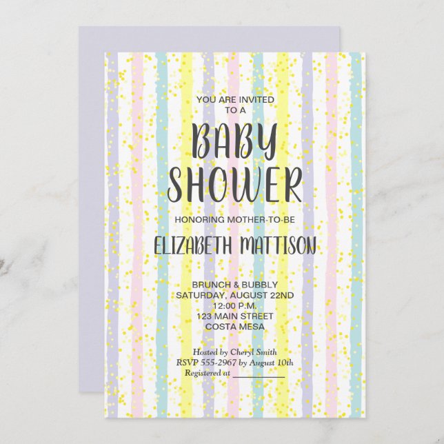 Pastel Stripes Neutral Baby Shower Invitation (Front/Back)
