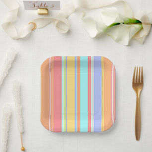 Pastel Stripes Pattern Paper Plate
