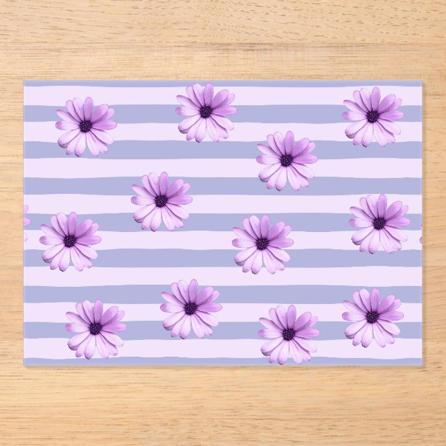 Pastel stripes pattern with Daisies Acrylic Invitations (Front)