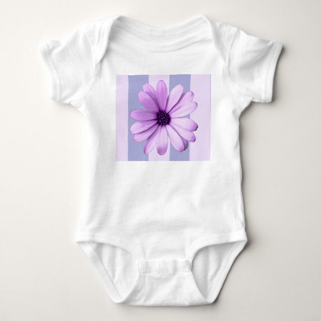 Pastel stripes pattern with Daisies Baby Bodysuit (Front)