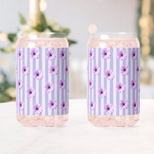 Pastel stripes pattern with Daisies Can Glass
