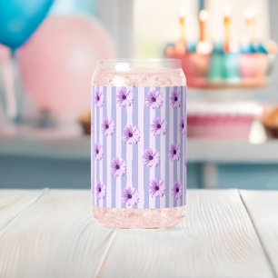 Pastel stripes pattern with Daisies Can Glass