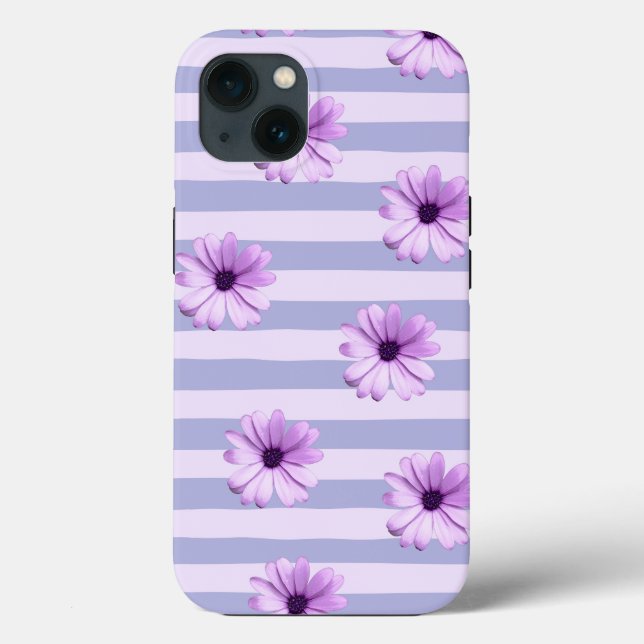 Pastel stripes pattern with Daisies Case-Mate iPhone Case (Back)