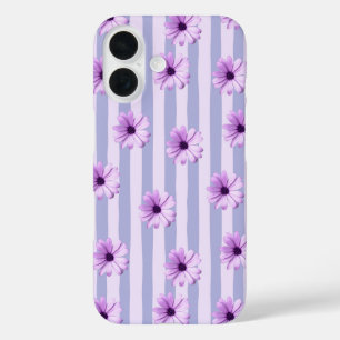 Pastel stripes pattern with Daisies iPhone 16 Case