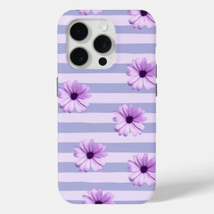 Pastel stripes pattern with Daisies iPhone 15 Pro Case